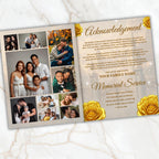 08 Pages Yellow Heaven Clouds Funeral Program Template, Bi-Fold Funeral Program, In Loving Memory, Obituary Celebration Of Life Program - Editable Memorial Canva Template