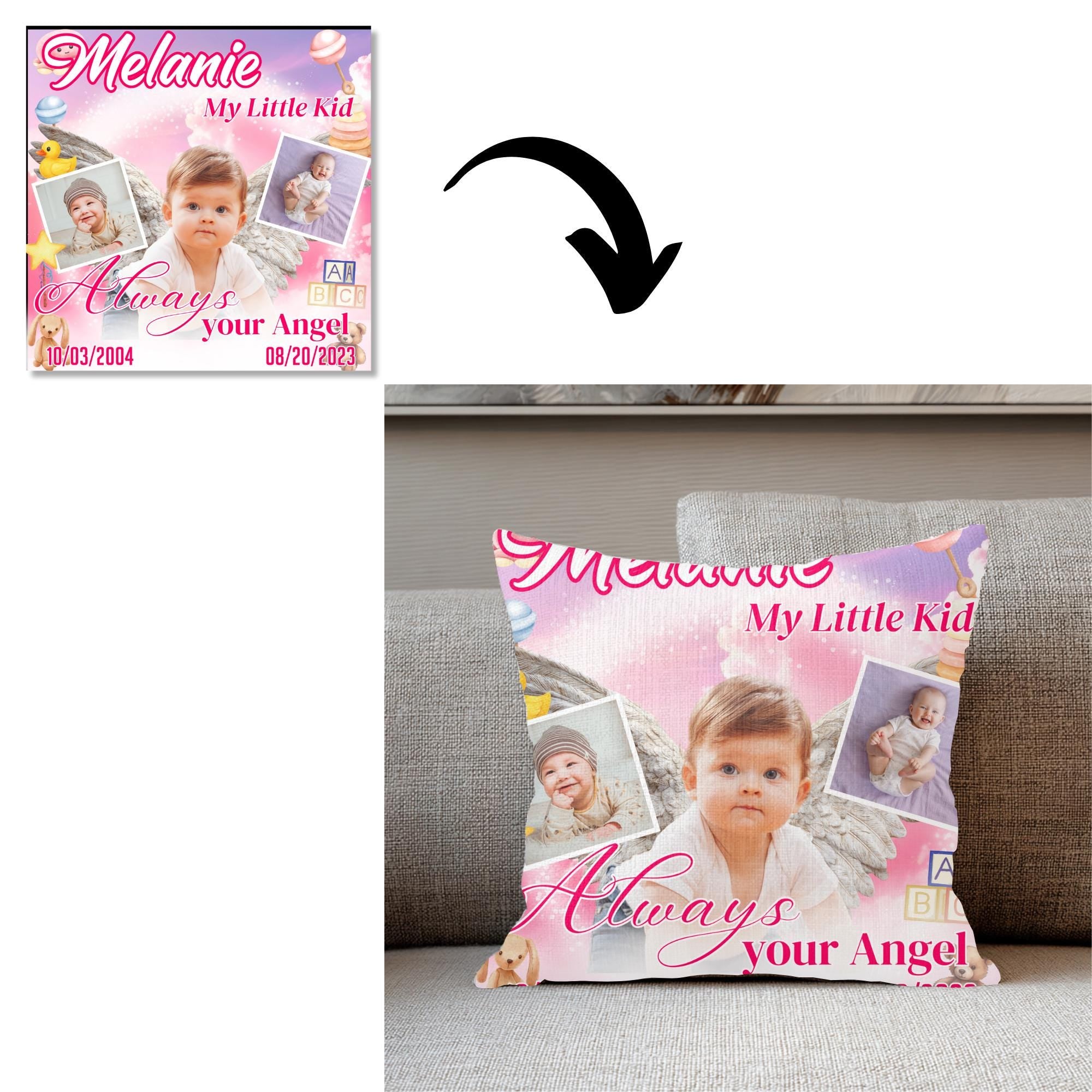 10 Memorial Pillow Sublimation Canva Editable Template, My Little Kid Pillow Template, In Loving Memory, Obituary Celebration Of Life - Editable Memorial Canva Template