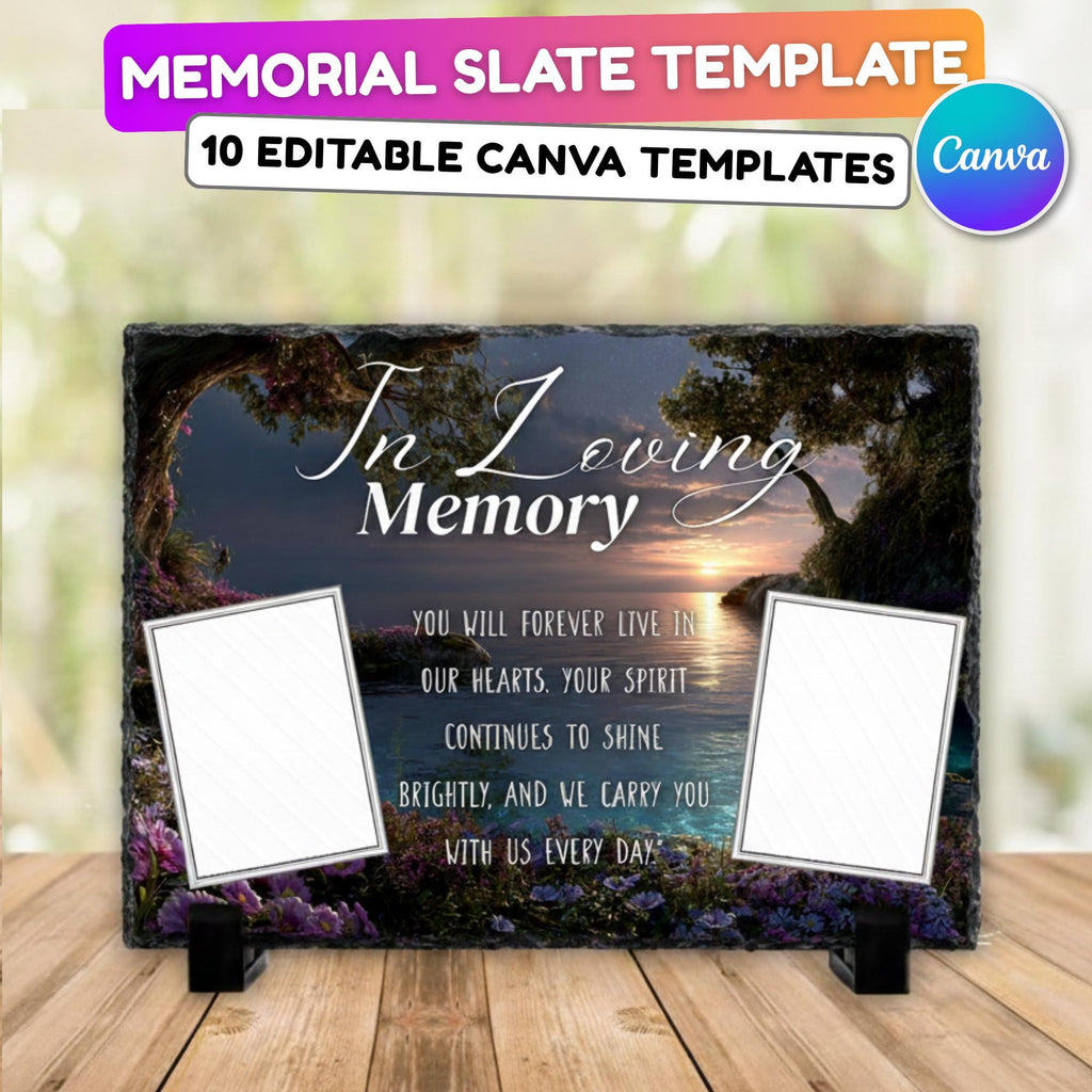 10 In Loving Memory Slate Canva Editable Templates, In Loving Memory Templates, Memorial Templates for Sublimation Slates, Digital Download - Editable Memorial Canva Template