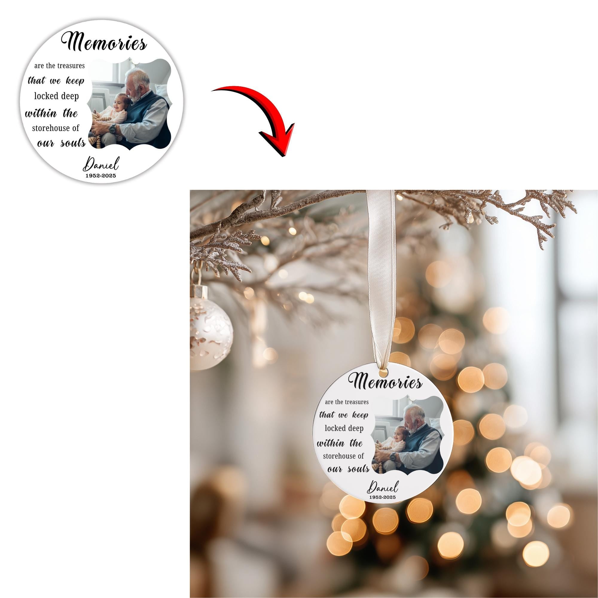 10 In Loving Memory Ornament Editable Template, Round Memorial in Heaven, Memorial Ornaments Template, In Loving Memory Heaven Ornament - Editable Memorial Canva Template