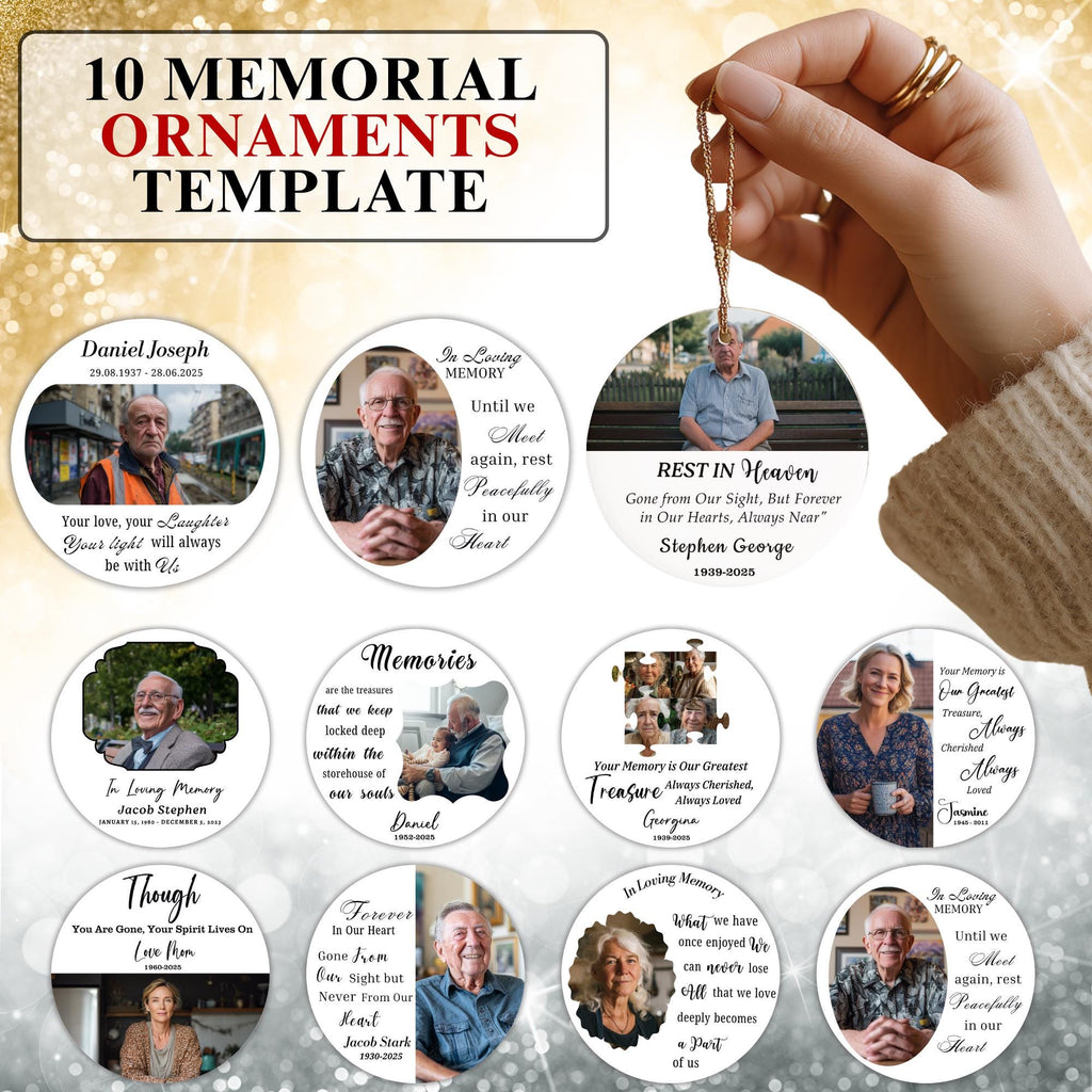10 In Loving Memory Ornament Editable Template, Round Memorial in Heaven, Memorial Ornaments Template, In Loving Memory Heaven Ornament - Editable Memorial Canva Template