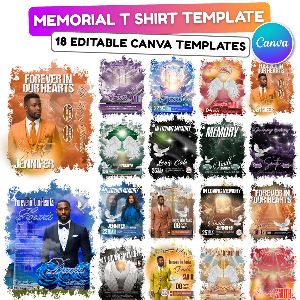 18 In Loving Memory T Shirt Canva Editable Templates, Forever In Our Heart Templates, Memorial Canva Template, Funeral & Celebration of Life - Editable Memorial Canva Template