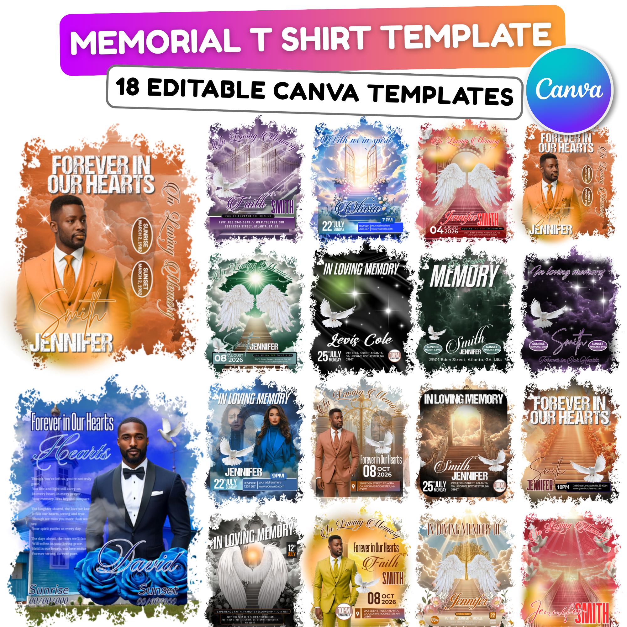 18 In Loving Memory T Shirt Canva Editable Templates, Forever In Our Heart Templates, Memorial Canva Template, Funeral & Celebration of Life - Editable Memorial Canva Template