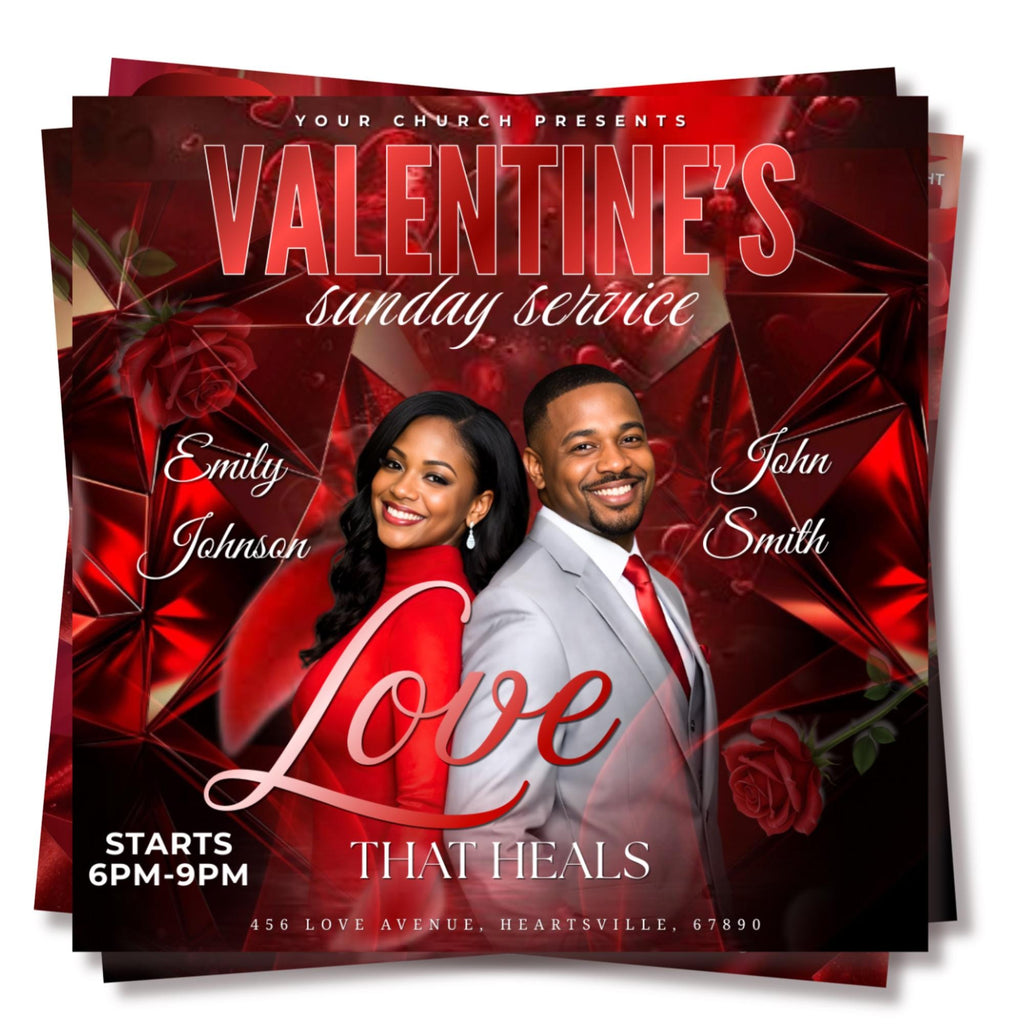 05 Valentine's Day Church Flyer Canva Editable Template, Pastoral Anniversary Flyer, Church Program Template, Valentine Sunday Service Flyer - Editable Memorial Canva Template
