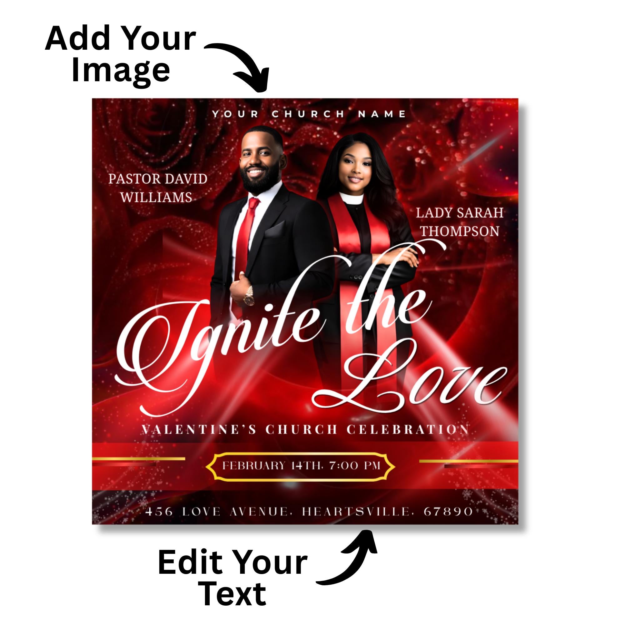 Valentine's Day Church Flyer Canva Editable Template, Pastoral Anniversary Flyer, Church Program Template, Valentine Sunday Service Flyer - Editable Memorial Canva Template