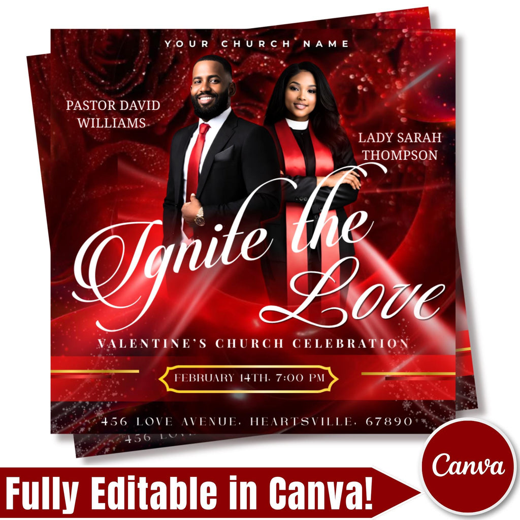Valentine's Day Church Flyer Canva Editable Template, Pastoral Anniversary Flyer, Church Program Template, Valentine Sunday Service Flyer - Editable Memorial Canva Template