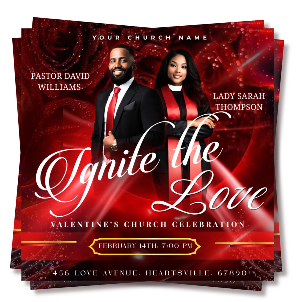 Valentine's Day Church Flyer Canva Editable Template, Pastoral Anniversary Flyer, Church Program Template, Valentine Sunday Service Flyer - Editable Memorial Canva Template