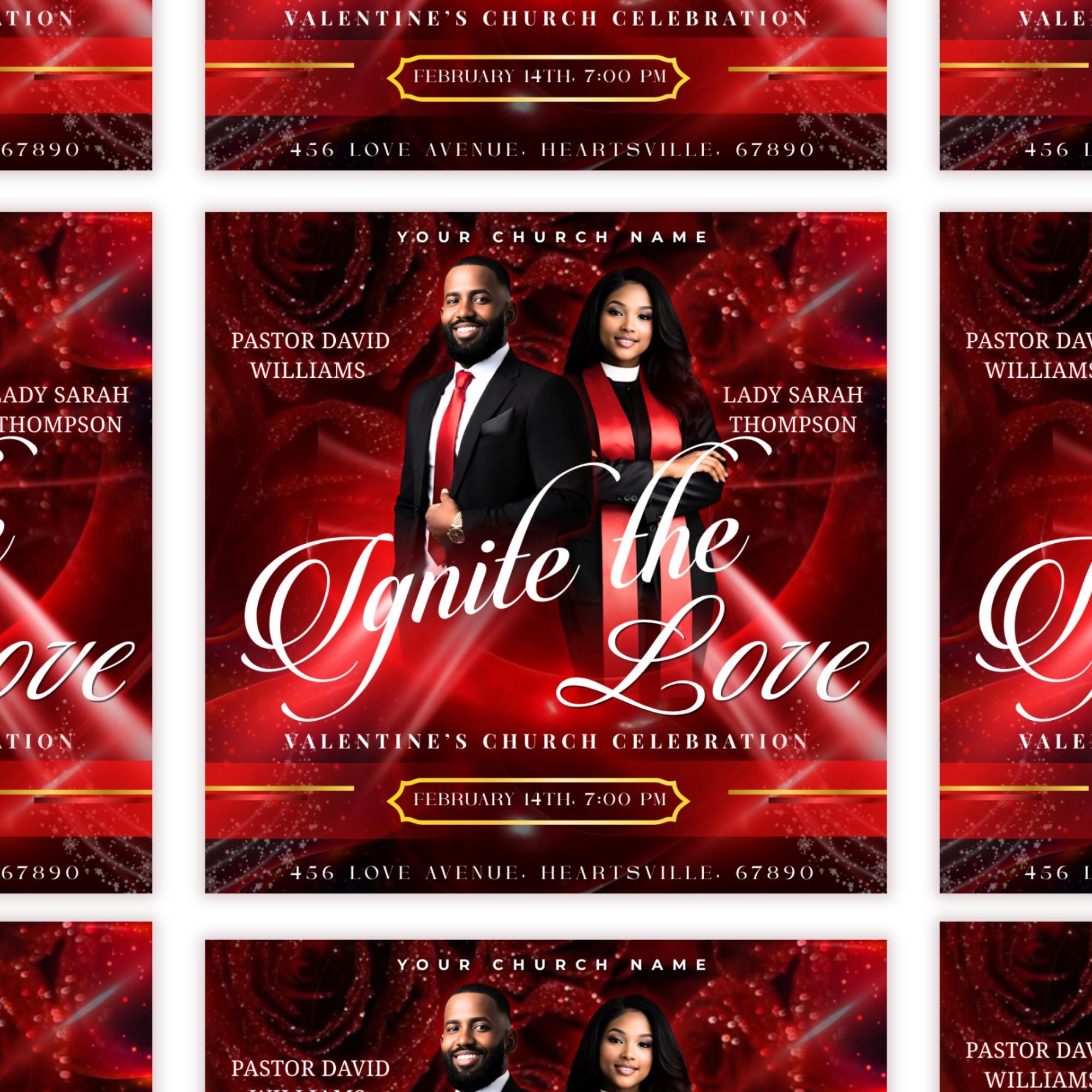 Valentine's Day Church Flyer Canva Editable Template, Pastoral Anniversary Flyer, Church Program Template, Valentine Sunday Service Flyer - Editable Memorial Canva Template