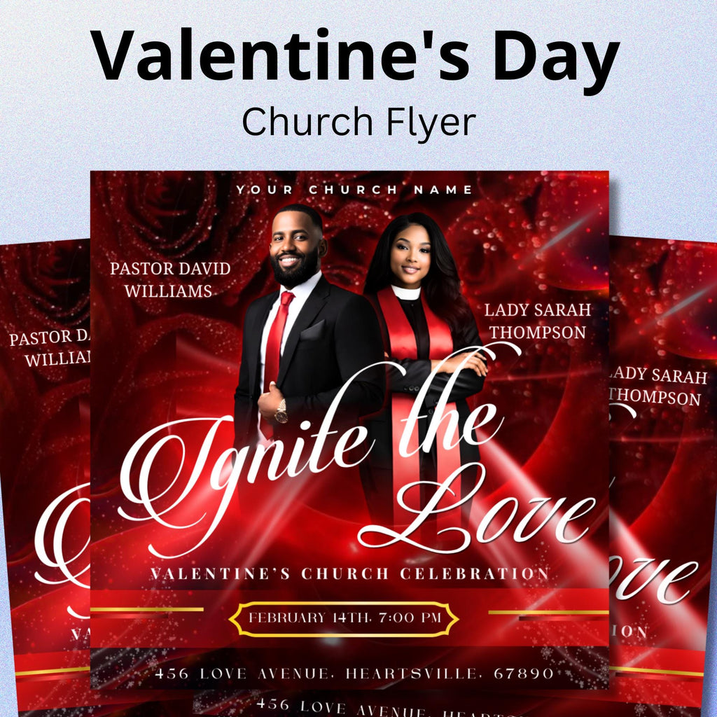 Valentine's Day Church Flyer Canva Editable Template, Pastoral Anniversary Flyer, Church Program Template, Valentine Sunday Service Flyer - Editable Memorial Canva Template