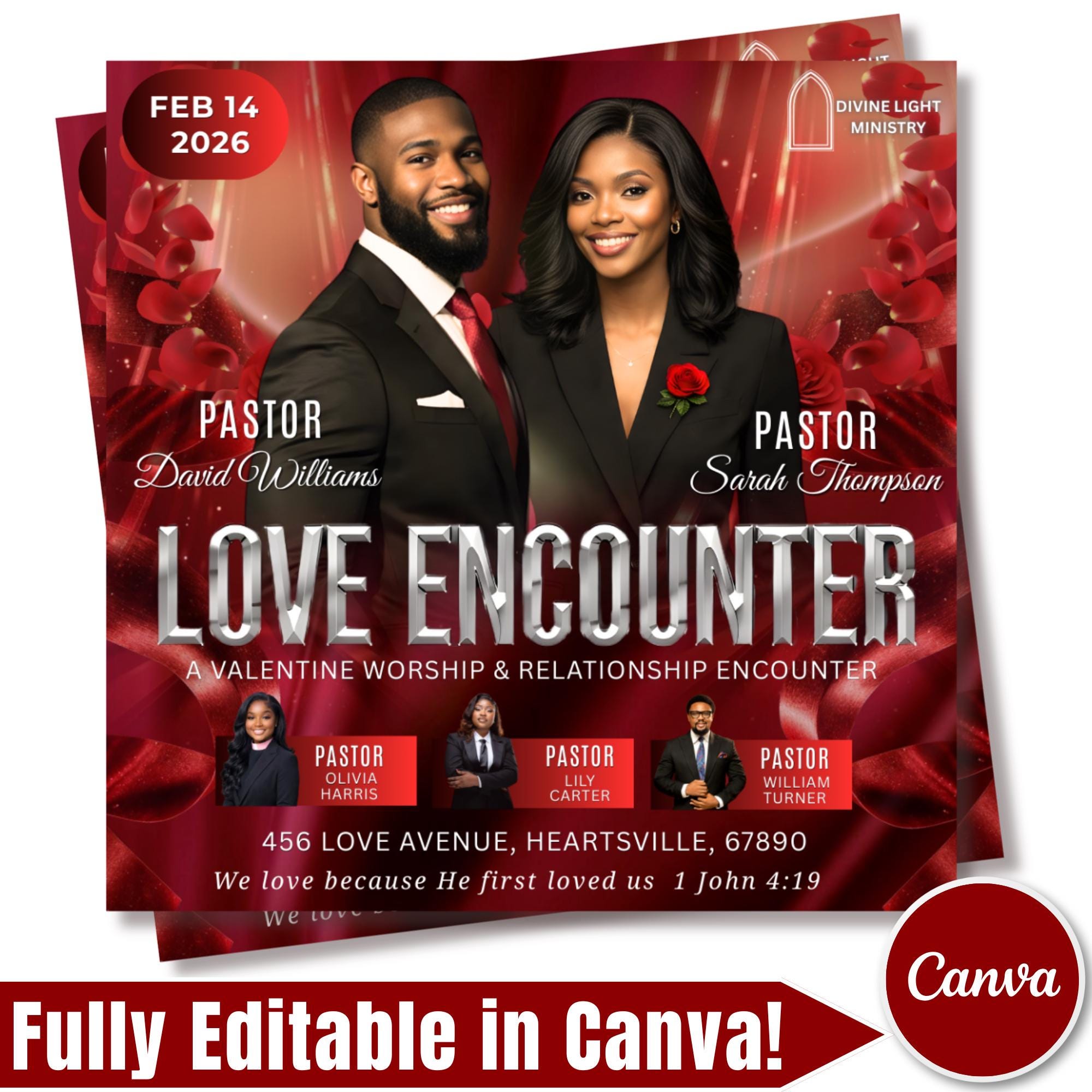 Valentine's Love Encounter Flyer Canva Editable Template, Pastoral Anniversary Flyer, Church Program Template, Valentine Sunday Service - Editable Memorial Canva Template
