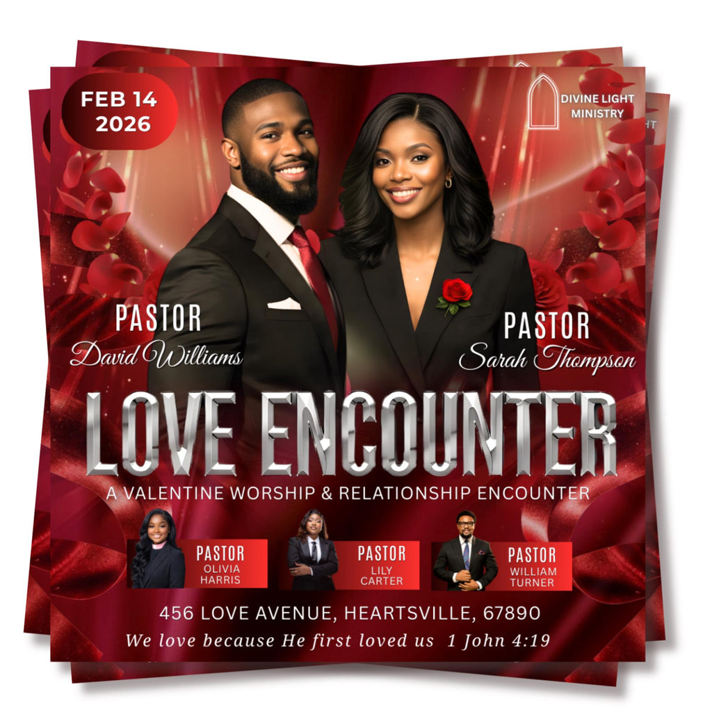 Valentine's Love Encounter Flyer Canva Editable Template, Pastoral Anniversary Flyer, Church Program Template, Valentine Sunday Service - Editable Memorial Canva Template