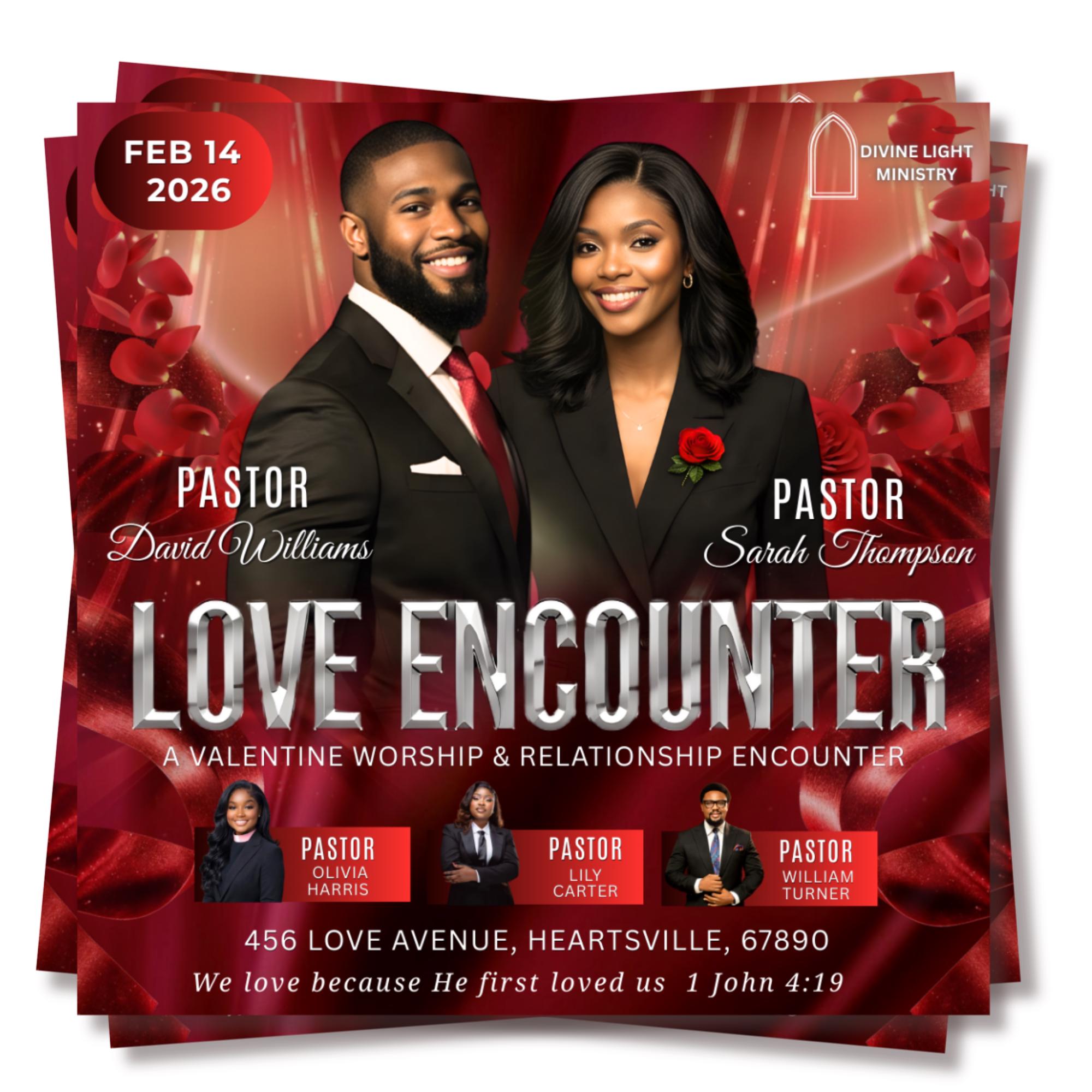 Valentine's Love Encounter Flyer Canva Editable Template, Pastoral Anniversary Flyer, Church Program Template, Valentine Sunday Service - Editable Memorial Canva Template