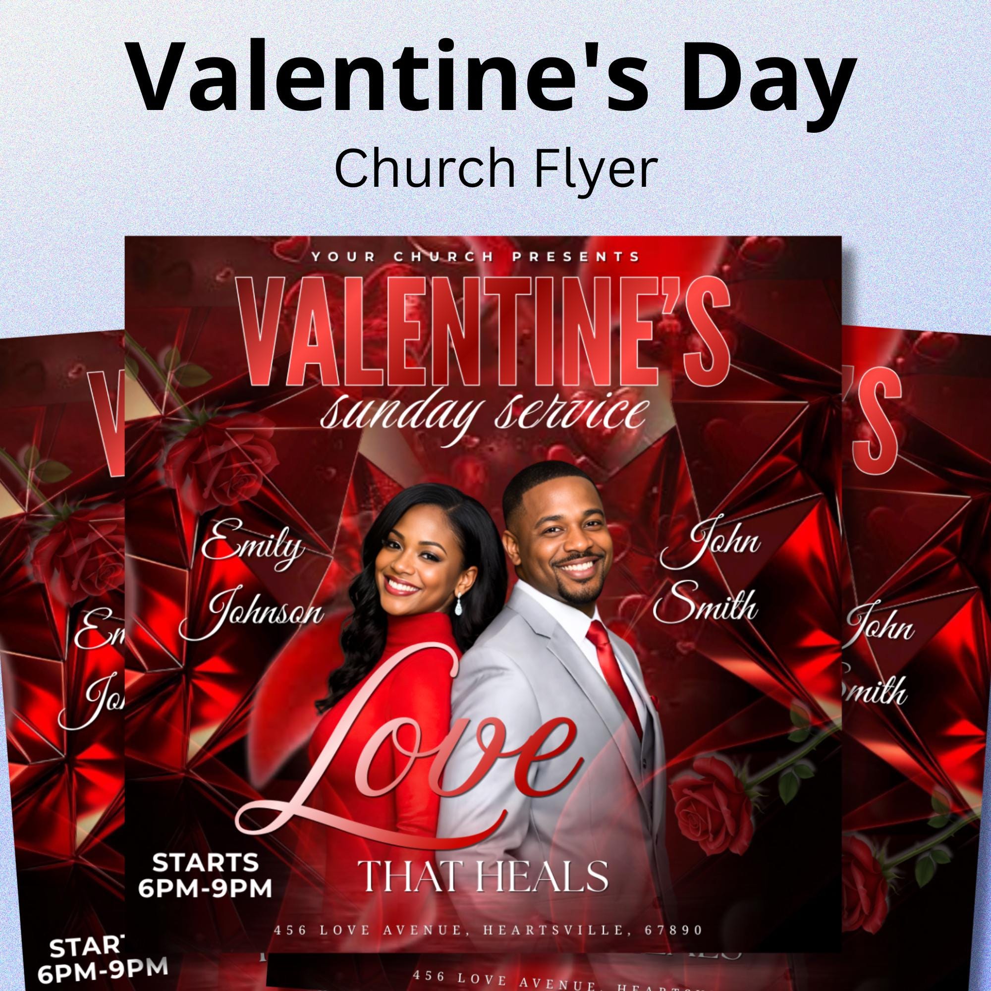 Valentine Sunday Service Flyer Canva Editable Template, Pastoral Anniversary Flyer, Church Program Template, Digital Download - Editable Memorial Canva Template