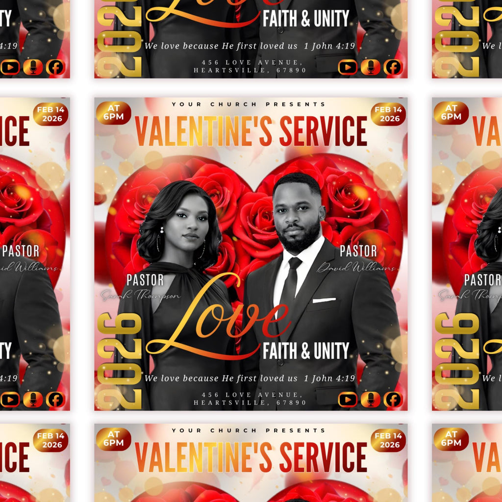 Valentine's Day Church Flyer Canva Editable Template, Pastoral Anniversary Flyer, Church Program Template, Valentine Sunday Service Flyer - Editable Memorial Canva Template