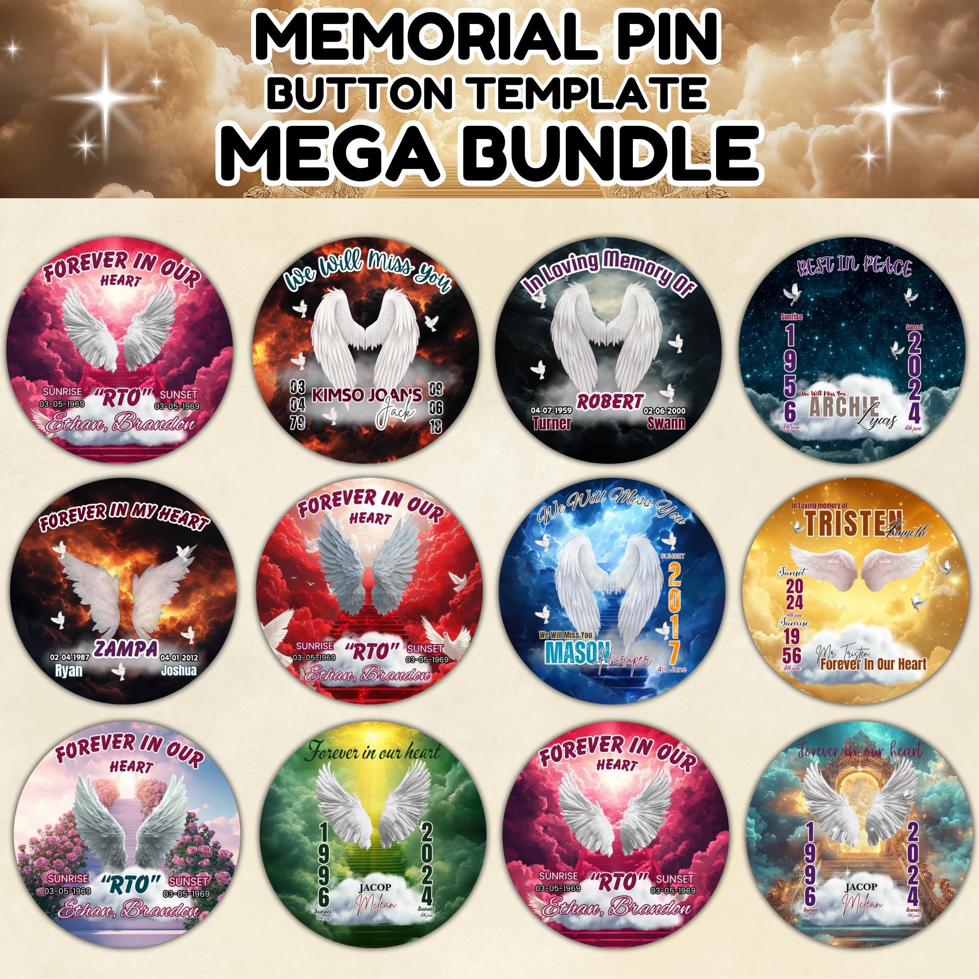 460+ In Loving Memory Pin Button Canva Mega Editable Templates Bundle, Memorial Pin Button Canva Designs, Rest in Peace Button - Editable Memorial Canva Template