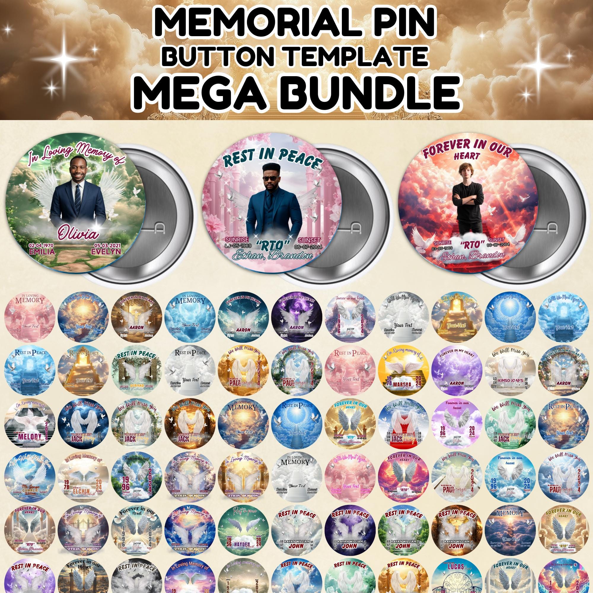 460+ In Loving Memory Pin Button Canva Mega Editable Templates Bundle, Memorial Pin Button Canva Designs, Rest in Peace Button - Editable Memorial Canva Template