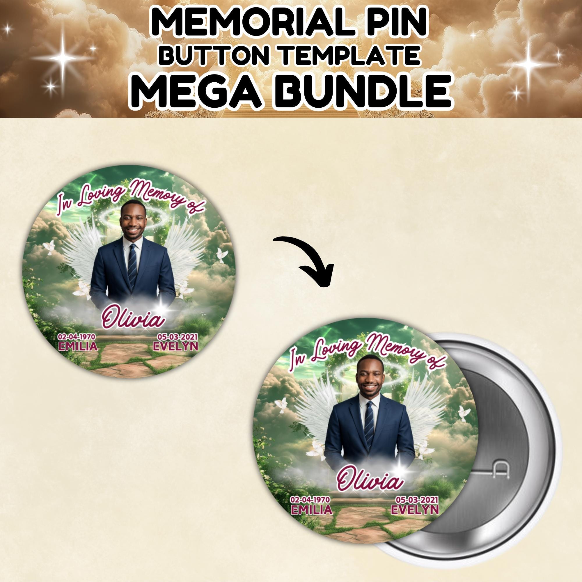 460+ In Loving Memory Pin Button Canva Mega Editable Templates Bundle, Memorial Pin Button Canva Designs, Rest in Peace Button - Editable Memorial Canva Template
