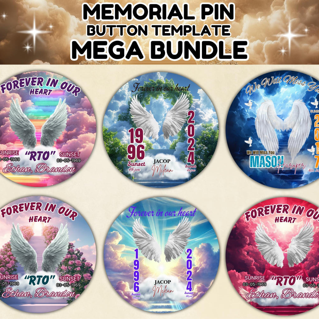 460+ In Loving Memory Pin Button Canva Mega Editable Templates Bundle, Memorial Pin Button Canva Designs, Rest in Peace Button - Editable Memorial Canva Template