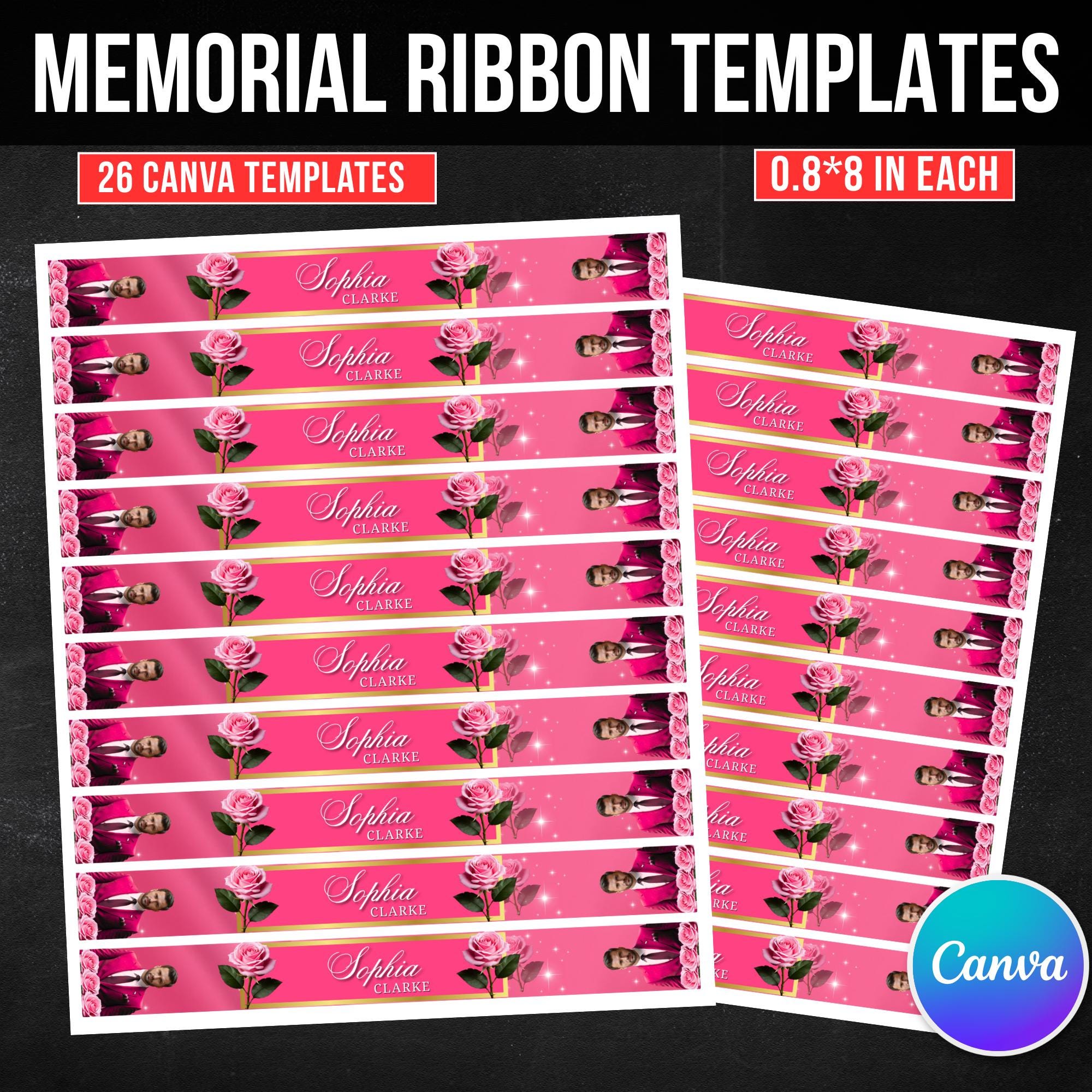 26 In Loving Memory Ribbon Canva Editable Template, Memorial Ribbon Templates, Rest in Piece Ribbon Design, Funeral Memorial Template - Editable Memorial Canva Template