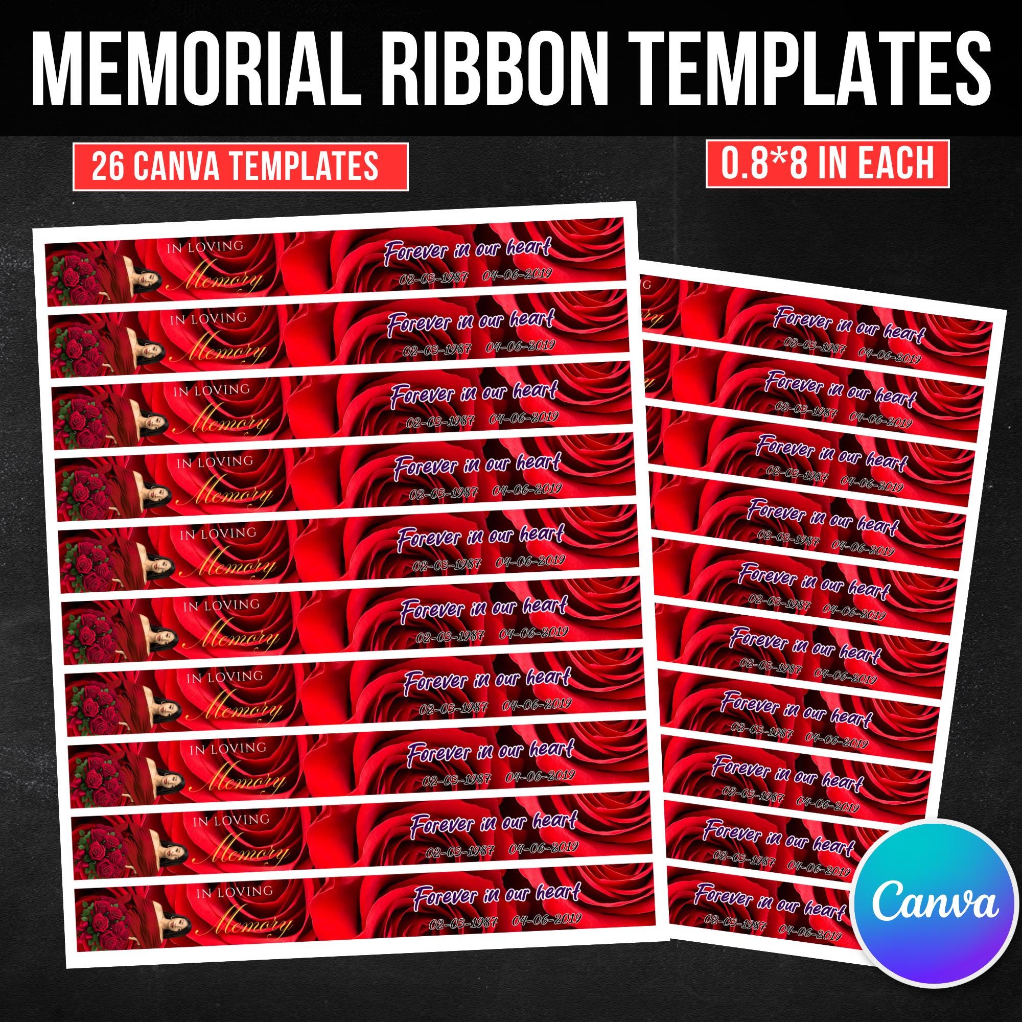 26 In Loving Memory Ribbon Canva Editable Template, Memorial Ribbon Templates, Rest in Piece Ribbon Design, Funeral Memorial Template - Editable Memorial Canva Template