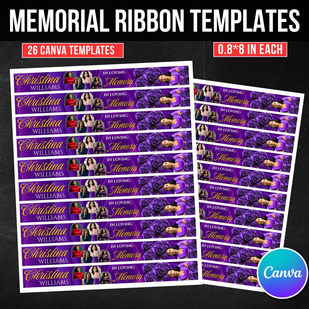 26 In Loving Memory Ribbon Canva Editable Template, Memorial Ribbon Templates, Rest in Piece Ribbon Design, Funeral Memorial Template - Editable Memorial Canva Template
