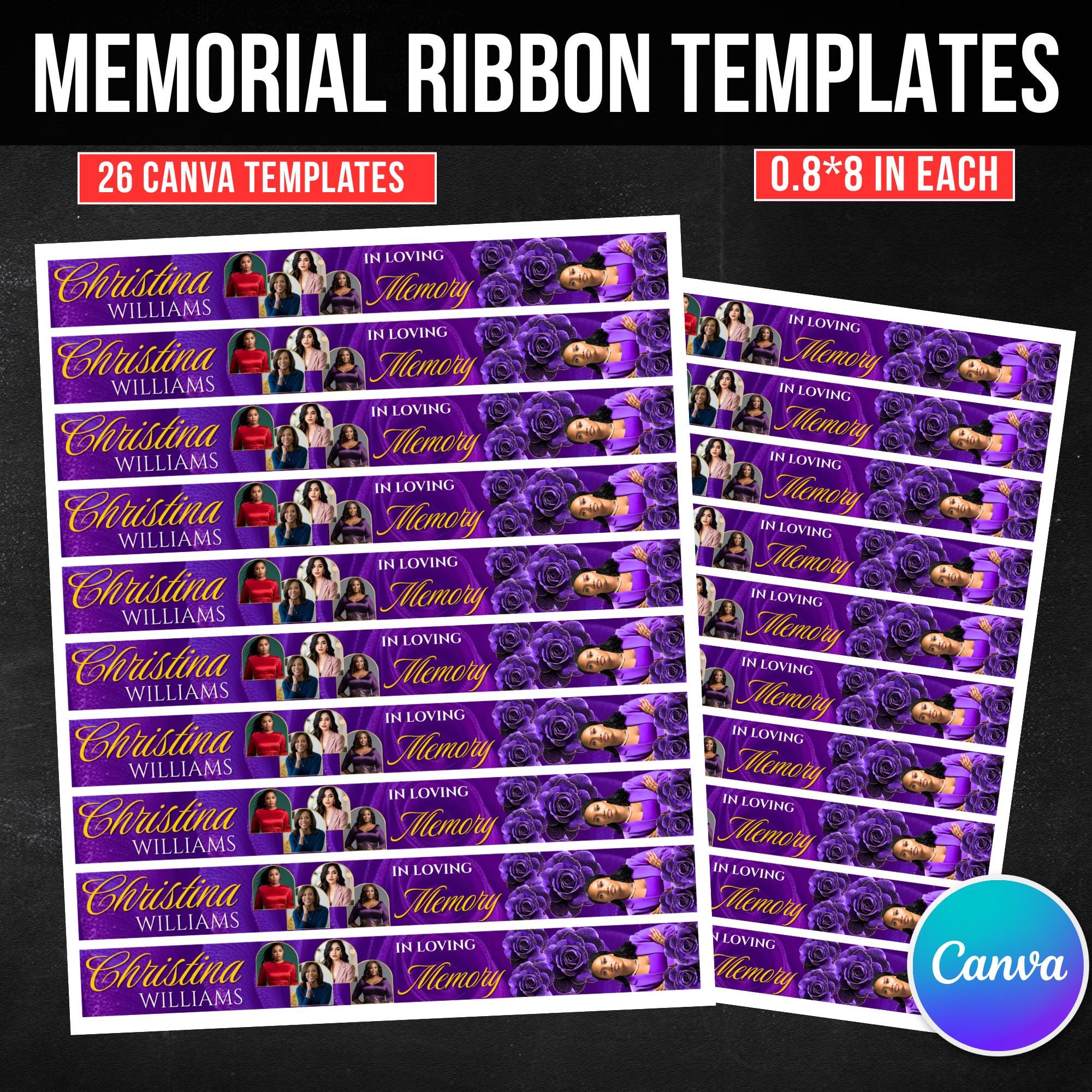 26 In Loving Memory Ribbon Canva Editable Template, Memorial Ribbon Templates, Rest in Piece Ribbon Design, Funeral Memorial Template - Editable Memorial Canva Template