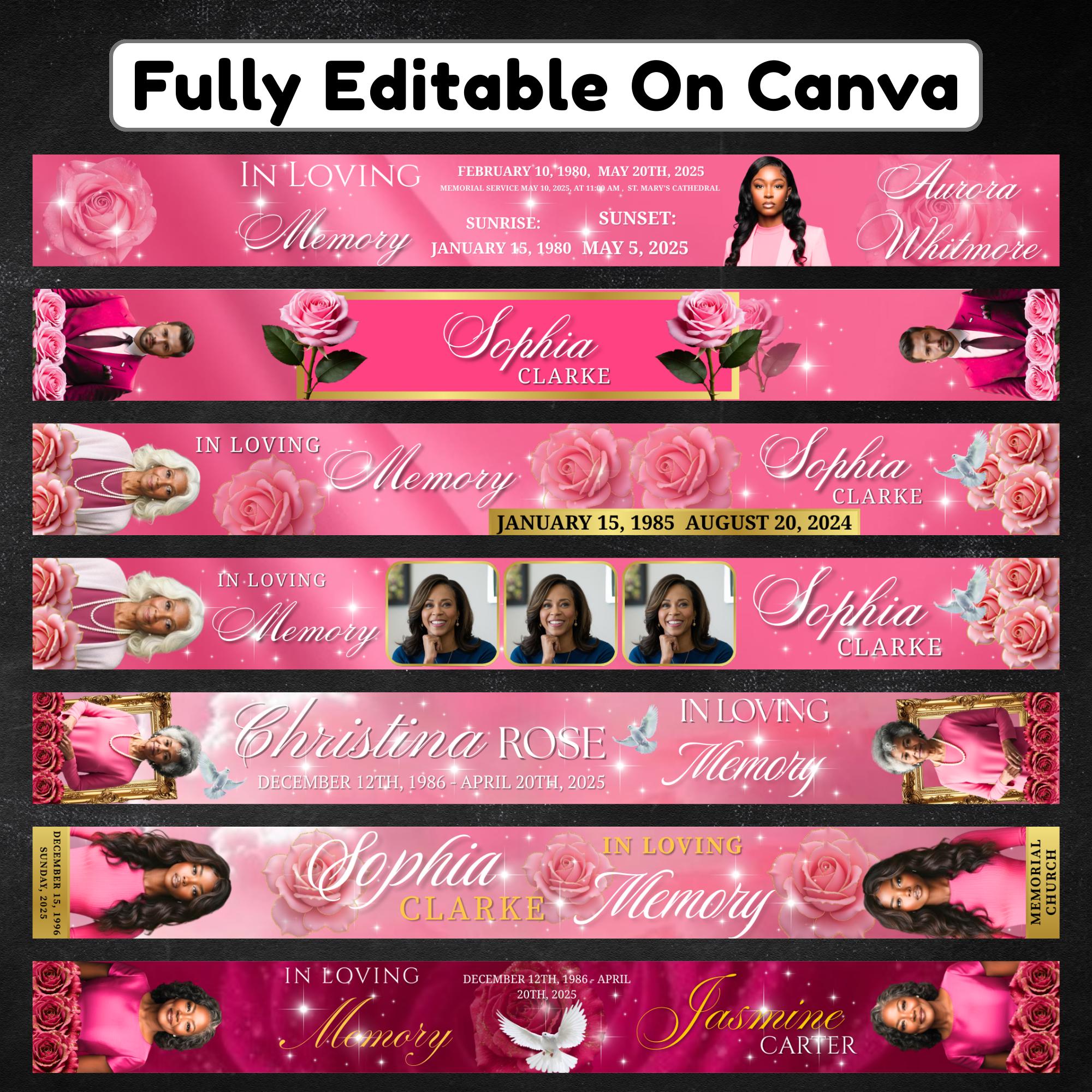 26 In Loving Memory Ribbon Canva Editable Template, Memorial Ribbon Templates, Rest in Piece Ribbon Design, Funeral Memorial Template - Editable Memorial Canva Template