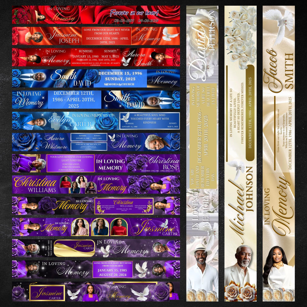 26 In Loving Memory Ribbon Canva Editable Template, Memorial Ribbon Templates, Rest in Piece Ribbon Design, Funeral Memorial Template - Editable Memorial Canva Template