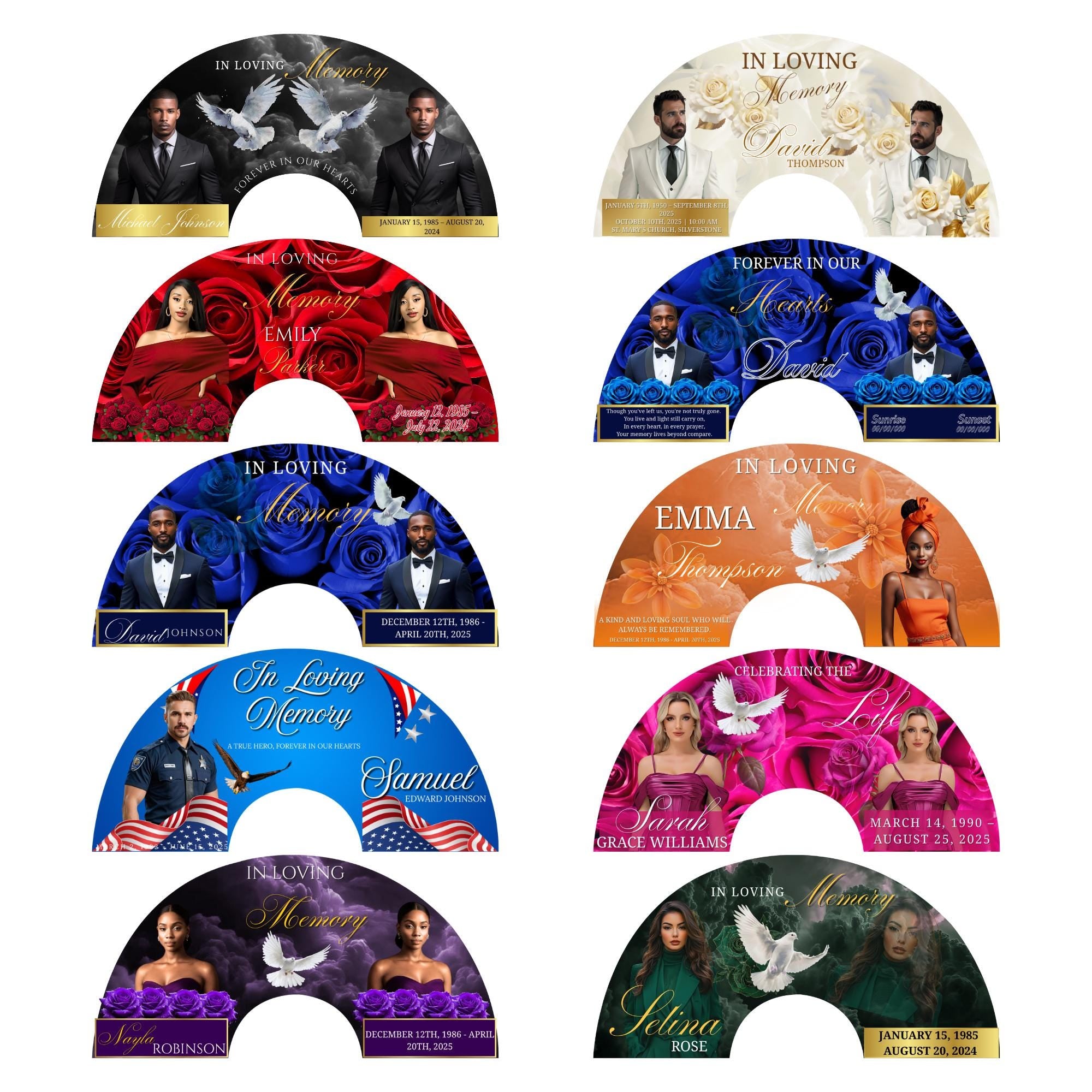 11 In Loving Memory Clack Fan Canva Editable Templates, In Loving Memory Templates, Memorial Canva Template, Funeral Memorial Clack Fan - Editable Memorial Canva Template