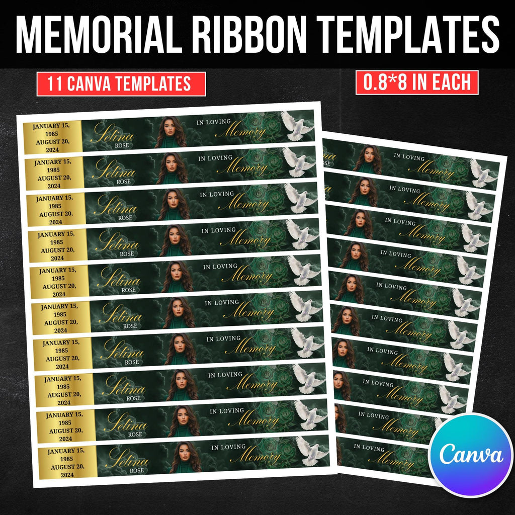 11 In Loving Memory Ribbon Canva Editable Template, Memorial Ribbon Templates, Rest in Piece Ribbon Design, Funeral Memorial Template - Editable Memorial Canva Template