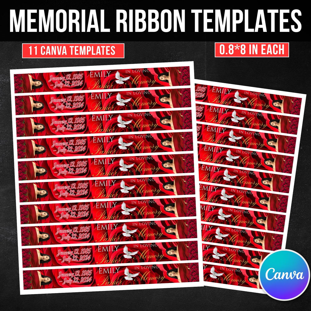 11 In Loving Memory Ribbon Canva Editable Template, Memorial Ribbon Templates, Rest in Piece Ribbon Design, Funeral Memorial Template - Editable Memorial Canva Template
