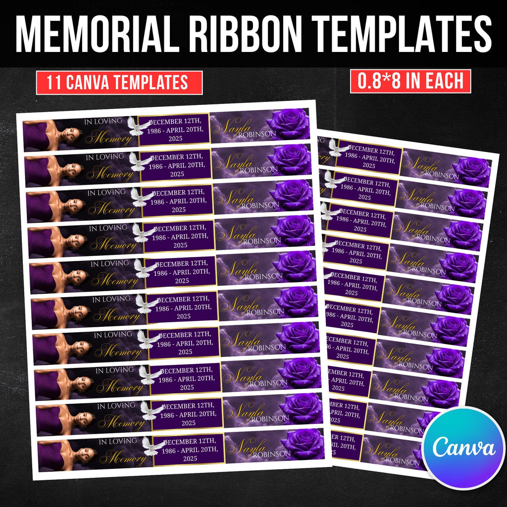 11 In Loving Memory Ribbon Canva Editable Template, Memorial Ribbon Templates, Rest in Piece Ribbon Design, Funeral Memorial Template - Editable Memorial Canva Template