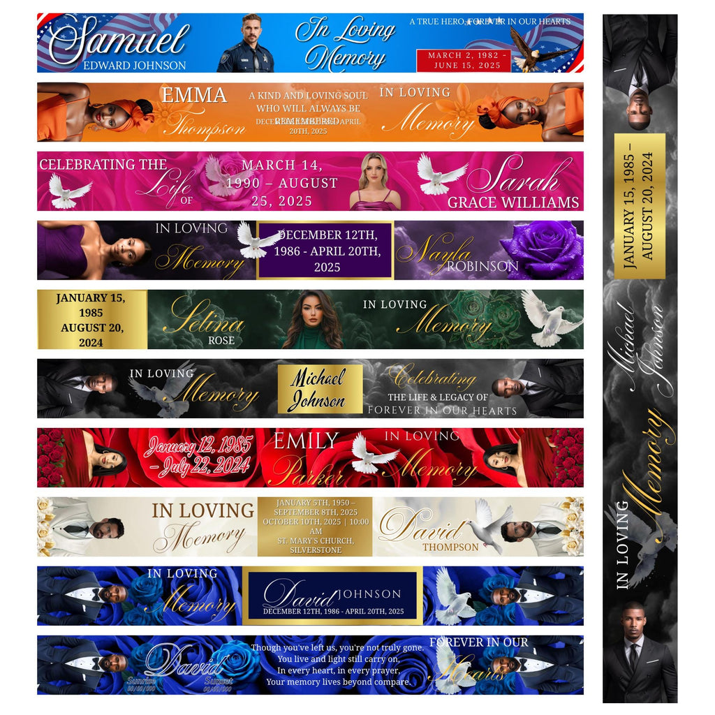 11 In Loving Memory Ribbon Canva Editable Template, Memorial Ribbon Templates, Rest in Piece Ribbon Design, Funeral Memorial Template - Editable Memorial Canva Template