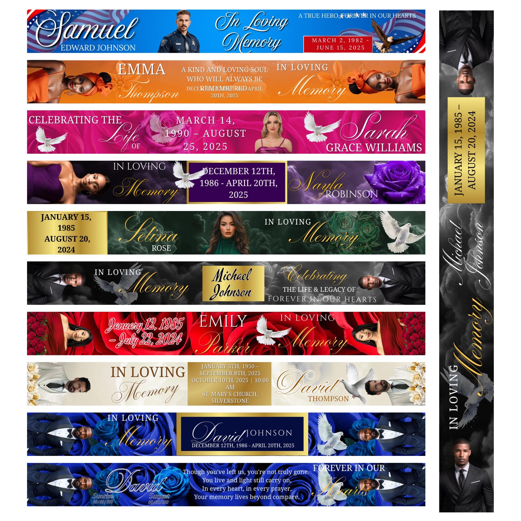 11 In Loving Memory Ribbon Canva Editable Template, Memorial Ribbon Templates, Rest in Piece Ribbon Design, Funeral Memorial Template - Editable Memorial Canva Template