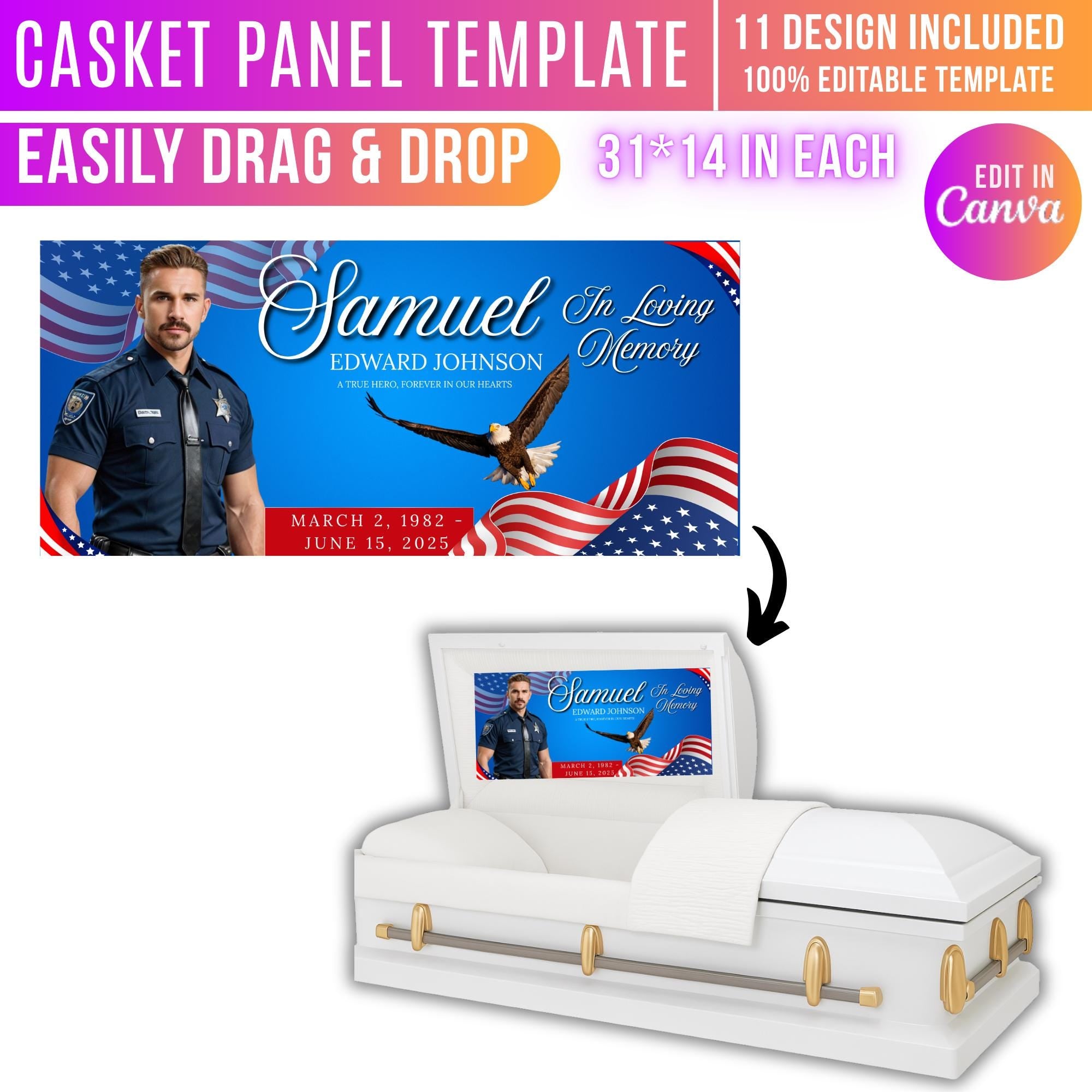 11 Memorial Casket Panel Editable Templates, Personalized Casket Panel, In Loving Memory Canva Template, Memorial Tribute, Funeral Keepsake - Editable Memorial Canva Template