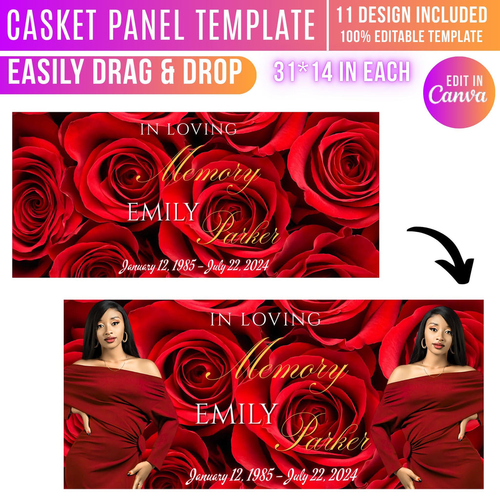 11 Memorial Casket Panel Editable Templates, Personalized Casket Panel, In Loving Memory Canva Template, Memorial Tribute, Funeral Keepsake - Editable Memorial Canva Template