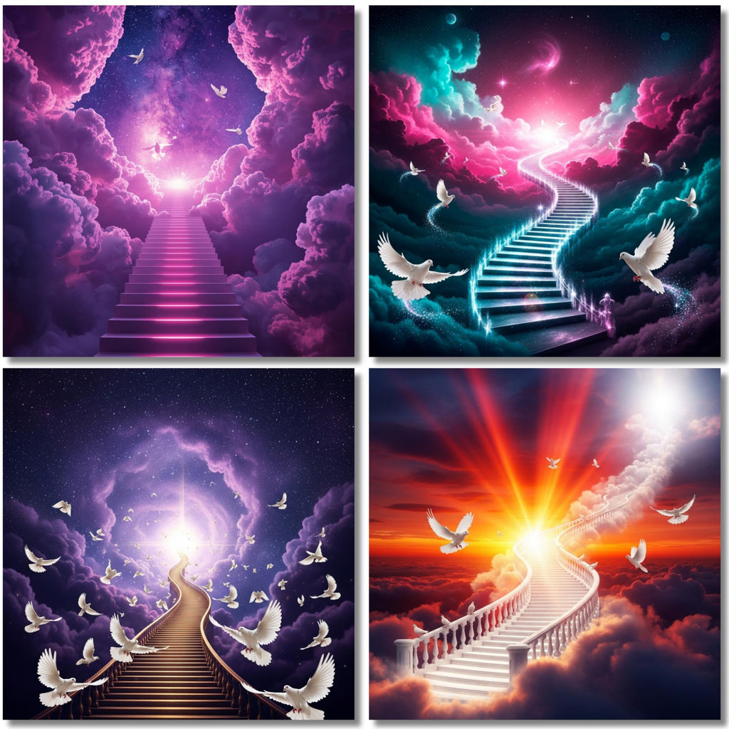60 Memorial Heaven Backgrounds Png Bundle, Memorial Backgrounds, In Loving Memory Backgrounds, Heaven Stair Steps & Gate, Rest In Peace - Editable Memorial Canva Template