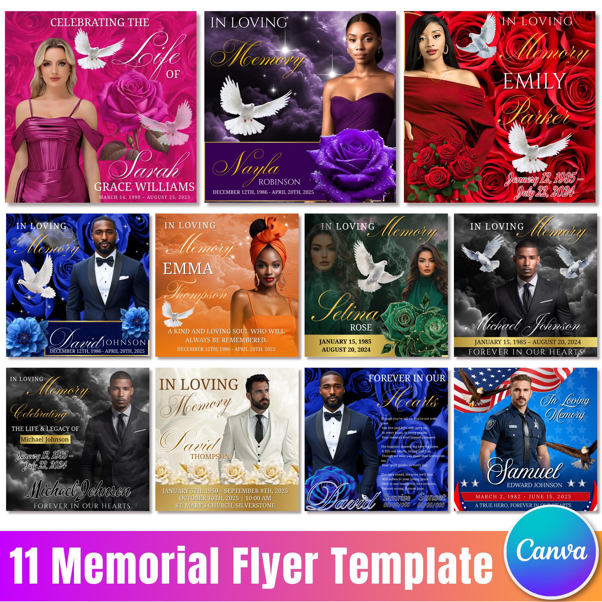 11 In Loving Memory Flyer Canva Editable Template, Memorial Remembrance Flyer, Rest In Peace, Forever In Our Memories, Digital Download - Editable Memorial Canva Template