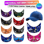 11 Editable Memorial Hat Brim Template, in loving memory Hat Brim Template, memorial Canva template, Remembrance Favor, Digital Download - Editable Memorial Canva Template