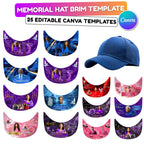 25 Editable Memorial Hat Brim Template, in loving memory Hat Brim Template, memorial Canva template, Remembrance Favor, Digital Download - Editable Memorial Canva Template