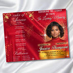 08 Pages Red In Loving Memory Funeral Program Template, Editable Bifold 11x8.5” Design, Obituary Celebration Of Life, Digital Download - Editable Memorial Canva Template