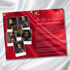 08 Pages Red In Loving Memory Funeral Program Template, Editable Bifold 11x8.5” Design, Obituary Celebration Of Life, Digital Download - Editable Memorial Canva Template