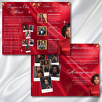 08 Pages Red In Loving Memory Funeral Program Template, Editable Bifold 11x8.5” Design, Obituary Celebration Of Life, Digital Download - Editable Memorial Canva Template