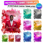 10 Happy Heavenly Birthday T Shirt Canva Editable Templates, In Loving Memory Template, Memorial T Shirt, Funeral & Celebration of Life - Editable Memorial Canva Template