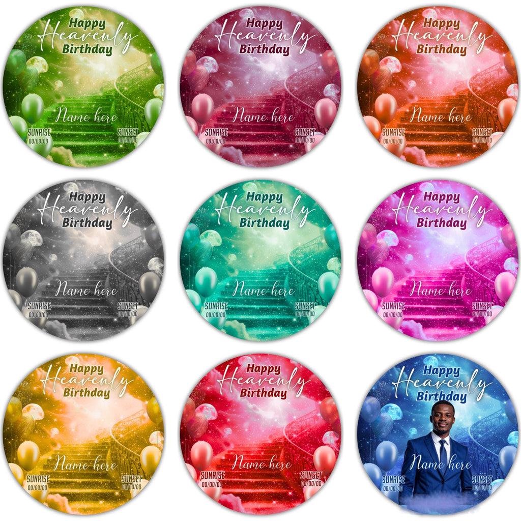 10 Happy Heavenly Birthday Pin Button Canva Editable Template, In Loving Memory Template, Memorial Pin Button, Funeral & Celebration of Life - Editable Memorial Canva Template