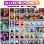 100 In Loving Memory Canva Editable Templates, Memorial Pin Canva Templates, Rest In Peace, Forever In Our Heart Templates, Digital Download - Editable Memorial Canva Template