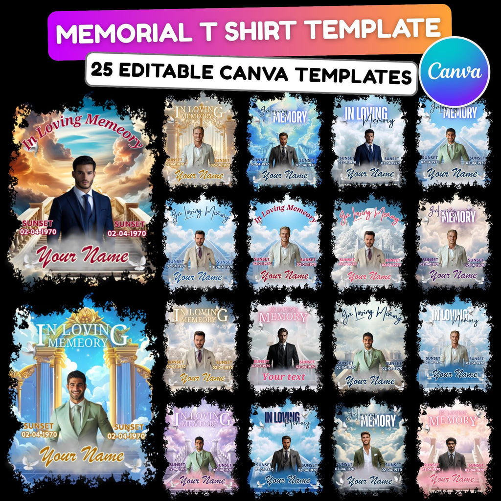 25 In Loving Memory T Shirt Canva Editable Templates, In Loving Memory Templates, Memorial Canva Template, Funeral & Celebration of Life - Editable Memorial Canva Template