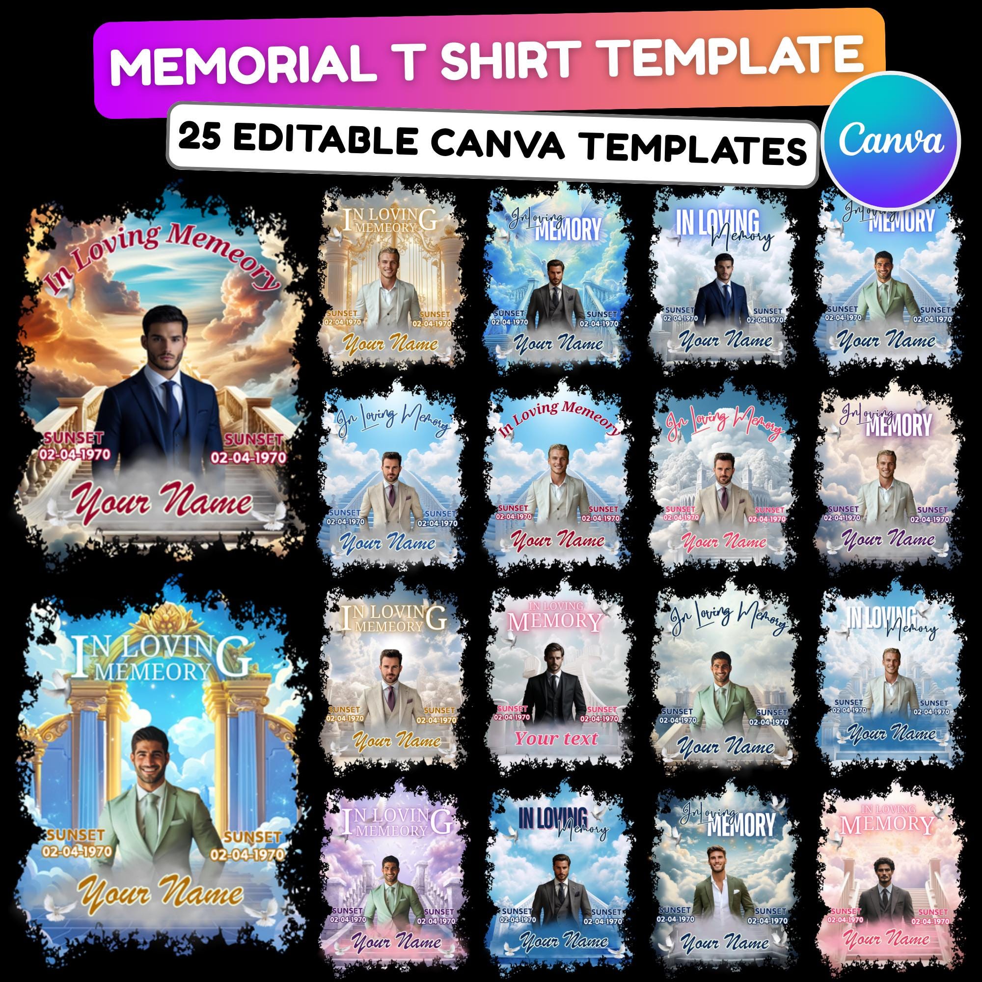 25 In Loving Memory T Shirt Canva Editable Templates, In Loving Memory Templates, Memorial Canva Template, Funeral & Celebration of Life - Editable Memorial Canva Template