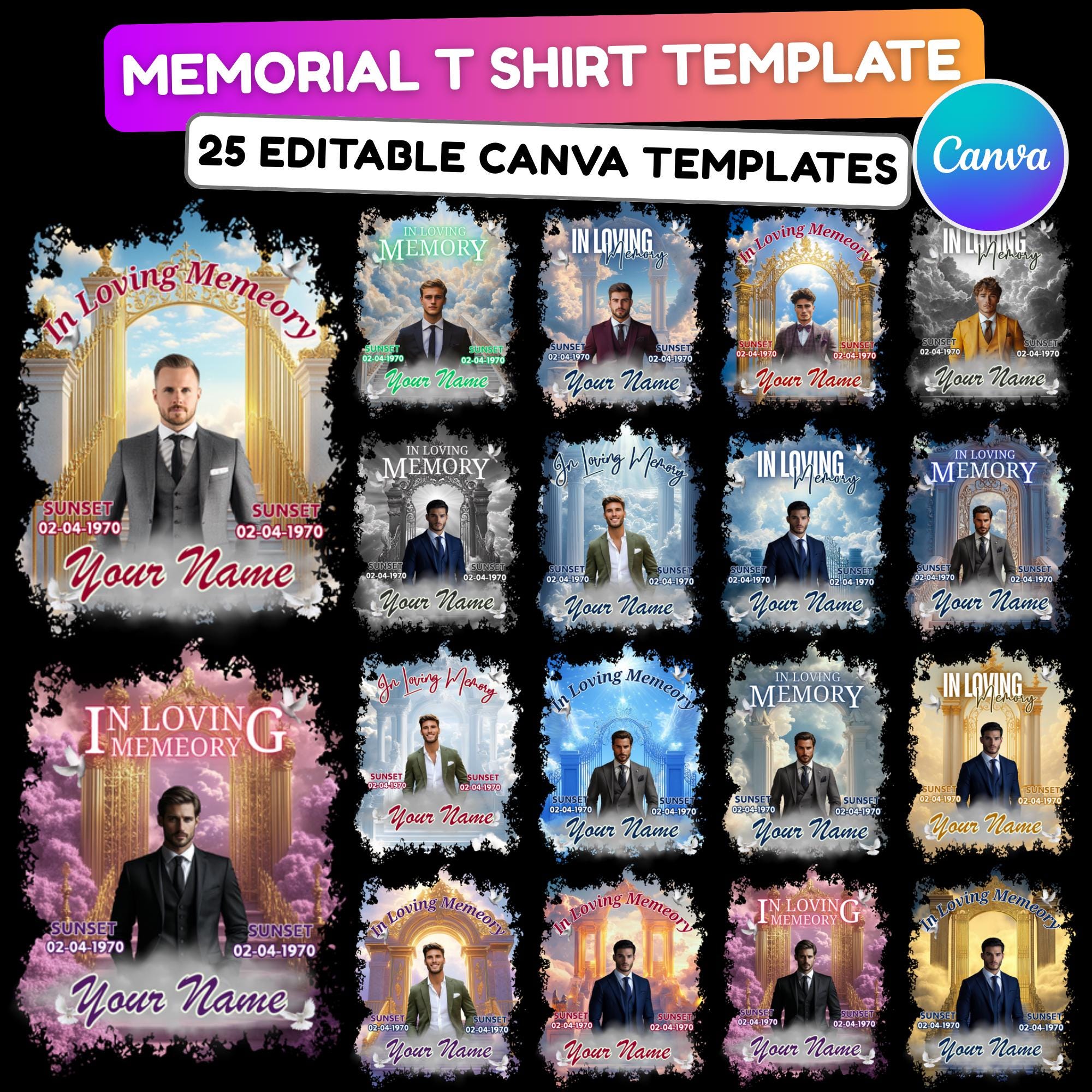 25 In Loving Memory T Shirt Canva Editable Templates, In Loving Memory Templates, Memorial Canva Template, Funeral & Celebration of Life - Editable Memorial Canva Template