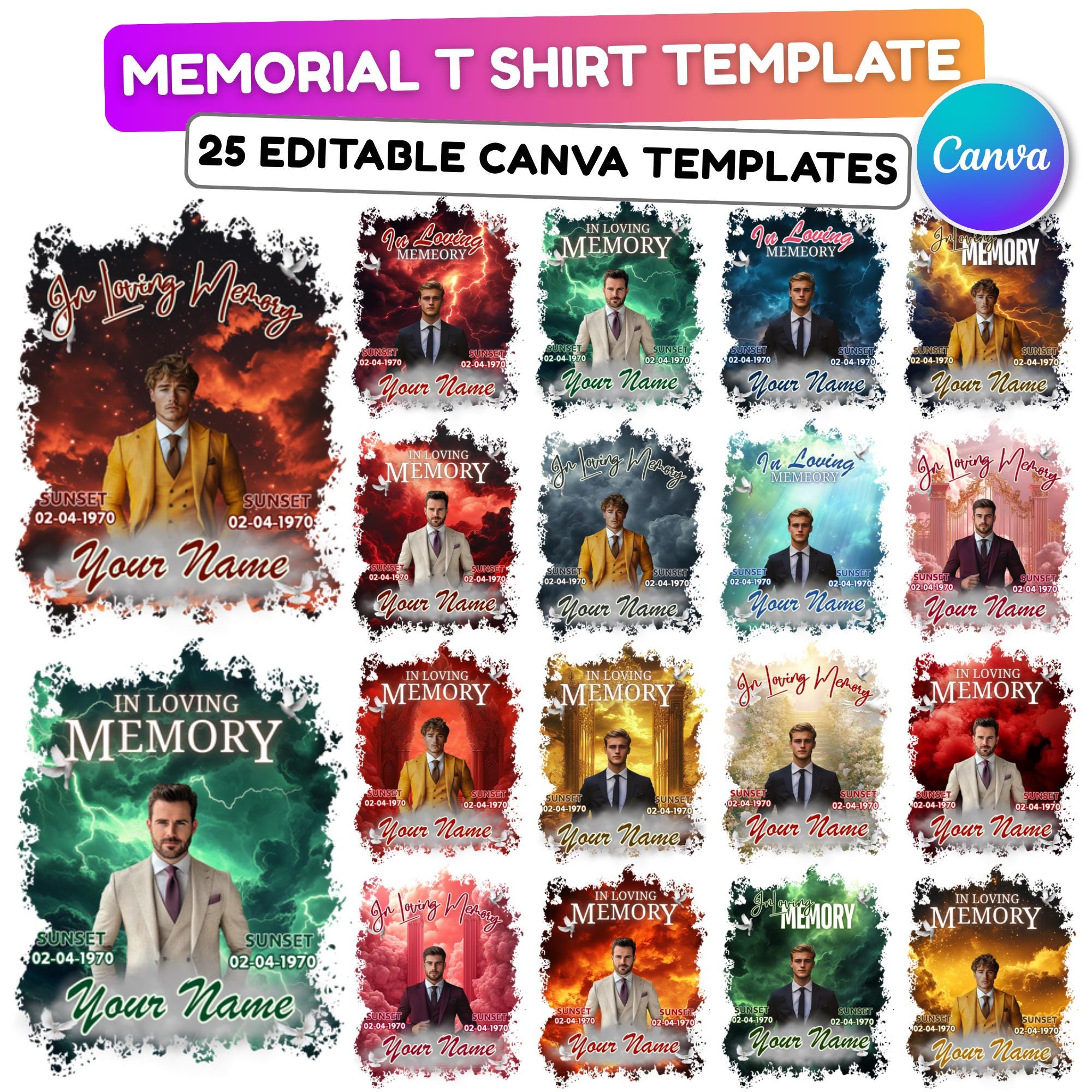 25 In Loving Memory T Shirt Canva Editable Templates, In Loving Memory Templates, Memorial Canva Template, Funeral & Celebration of Life - Editable Memorial Canva Template